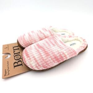 Born Faux Fur Knit Slipper Shoes Open Back Women's Pink/White Size US9-10 EU41